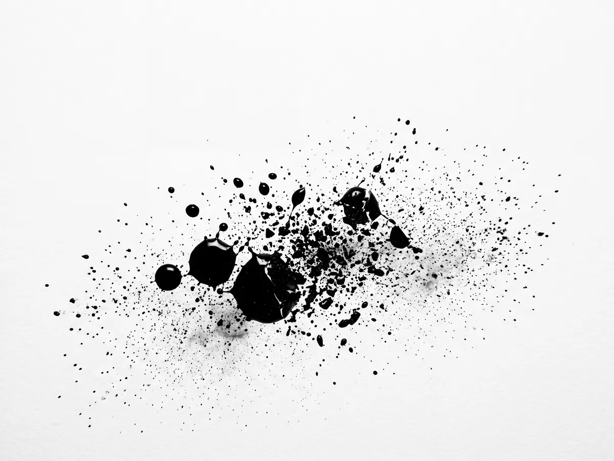 Tinta negra rompiéndose en partículas